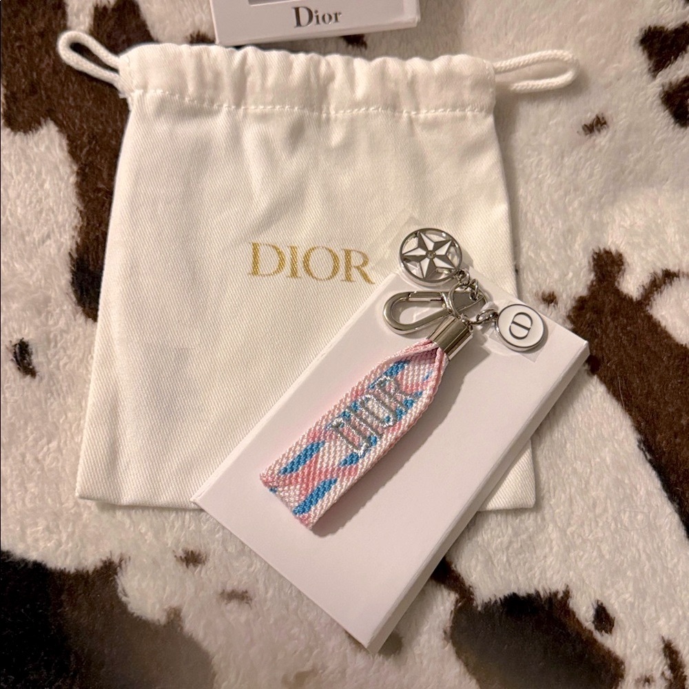 Dior Embroidered Limited Edition Keychain W/Silver Charms